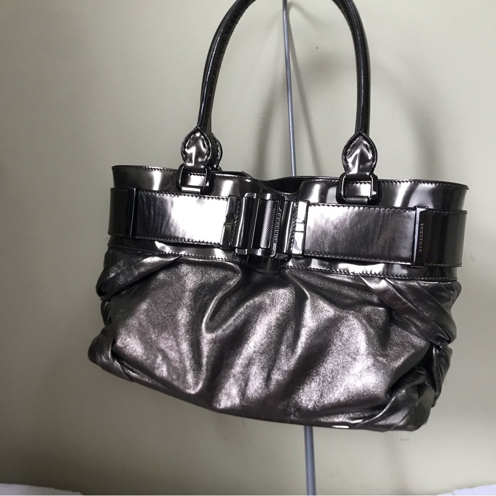 Burberry Knotted Healy Tote Leather Metallic Shoulder Bag Nova Check Handbag Zip - Picture 5 of 16